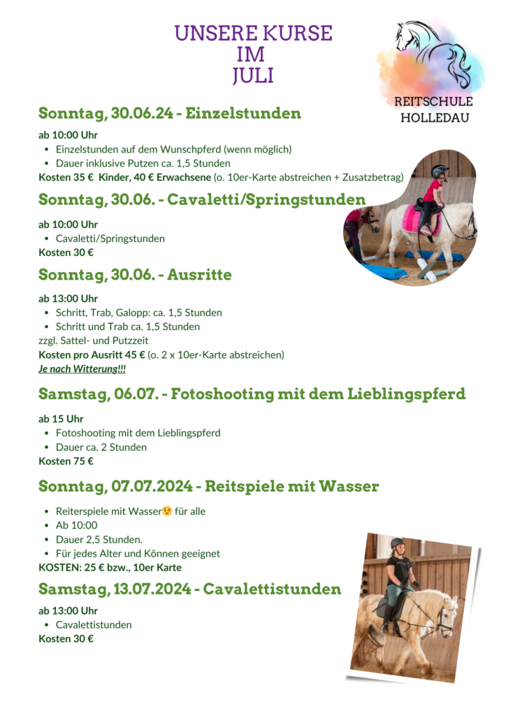 Aktuelle Reitkurse im Juli 2024 Reitschule Holledau