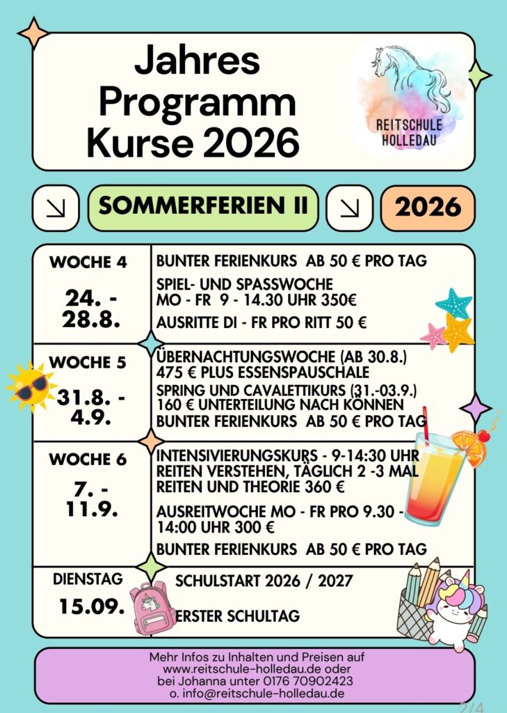 Jahresprogramm 2026 Reitschule Holledau