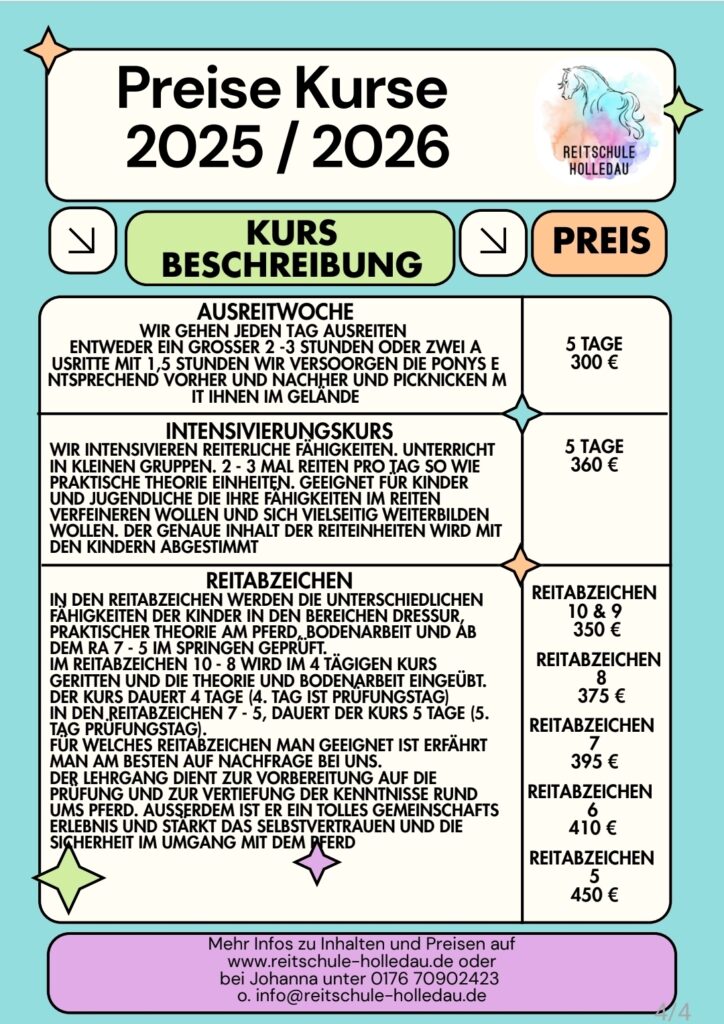 Preise Kurse Reitschule Holledau 2026